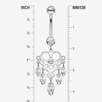 Detail View 1 of 14 Karat White Gold Royal Chandelier Marquise Sparkle Belly Button Ring-Clear Gem